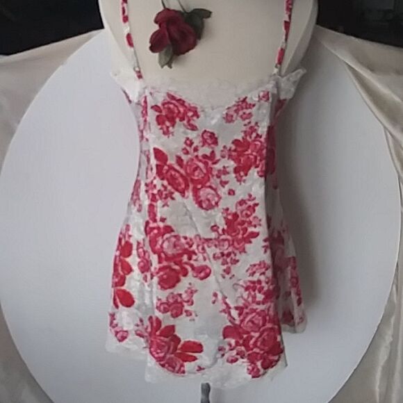 Victorias Secret Vintage Gold Tag Satin Rose Lace Chemise Lingerie Slip … - Picture 7 of 13